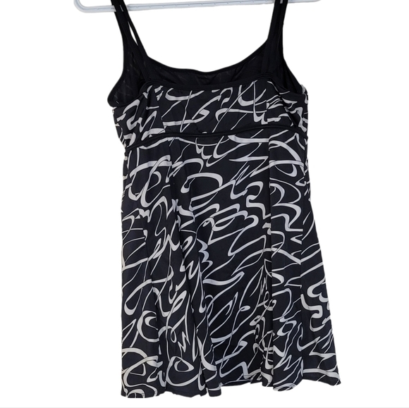 Longitude Swim Dress Suit One Piece Empire Waist Lined Black White Sz 12 EUC - Picture 7 of 9